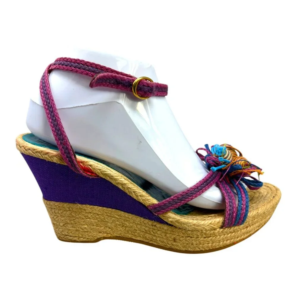 Ramon Tenza Purple Blue Braided Jute Espadrille Wedge‎ Sandals